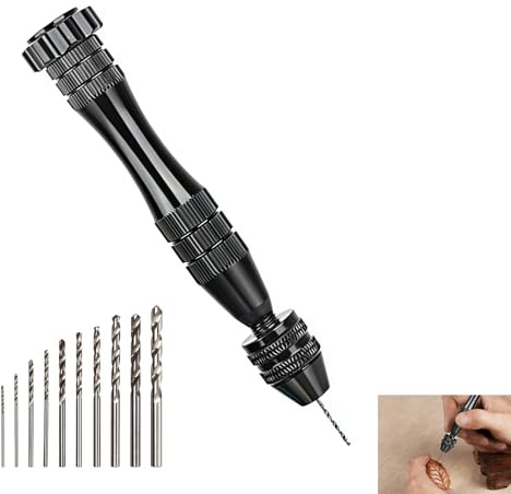 11 PCS Pin Vise Hand Drill, Pin Vice Mini Hand Drill Pin Vise Set for Resin Molds, Jewellery Making and Model Craft, Manual Precision Drill with 10 Steel Micro Drill Bits 0.8-3mm for Epoxy Clay Wood