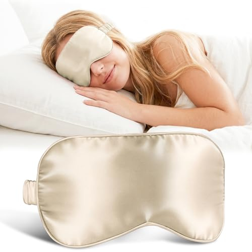 ZLYC 100% Maulbeerseide Luxus Schlafmaske Seide Augenmaske Schlafmasken für Reisen Nickerchen(Einfarbig Beige)