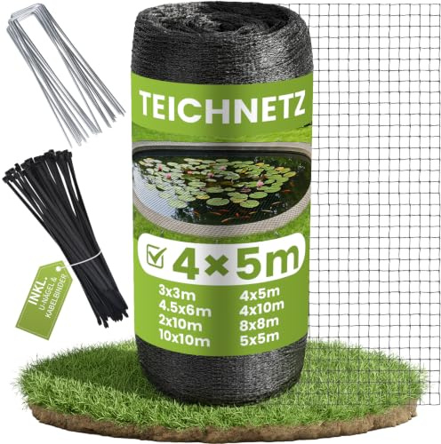 Teichnetz Feinmaschig 4×5m Vogelschutznetz Inkl. U-nägel & Kabelbinder | Witterungs- & UV-beständig, Taubennetz Balkon(16x16mm), Obstbaumnetz, Hühnernetz, Netz Garten, Laubnetz