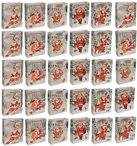 HRB Geschenktüten Weihnachten, 30 Stück, Gross, stabile Weihnachtstüten, Abmaße der weihnachtlichen Geschenkverpackung 32x26x9 cm (HxBxT)
