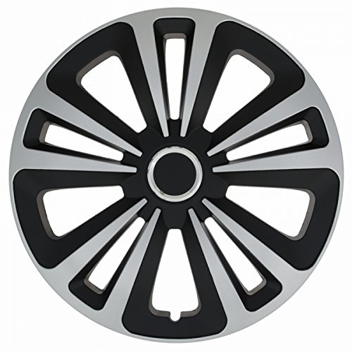 Set di 4 copricerchi, copricerchi universali, colore nero e argento, dimensione 15 pollici, universali