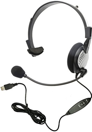 Andrea Communications NC-181VM Casque d'ordinateur monaural USB avec Microphone antibruit, Commandes de Volume/Mute en Ligne, Carte Son Externe intégrée et Prise USB, Noir, Gris, Argent