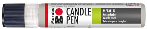 Marabu 18050009782 - Candle Pen Metallic Silber, Kerzenpen, cremig, weiche Wachsmalfarbe, auf Wasserbasis, lichtecht, geruchsneutral, wetterfest, kinderleichte Kerzendeko, 25 ml