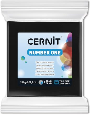 CERNIT CE0900250100C - Block Modelliermasse (Polymer) NUMBER ONE, ofenhärtend, sofort gebrauchsfähig, 250g, für DIY, Schmuck, Figuren, für Einsteiger und Hobbykünstler, Schwarz, 1 Stück