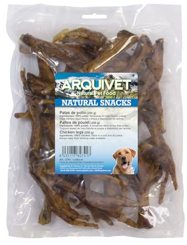 ARQUIVET Patas de Pollo deshidratadas (Bolsa 250 g) - Snacks Naturales crujientes para Perros - Alimento complementario - Premios y recompensas caninas
