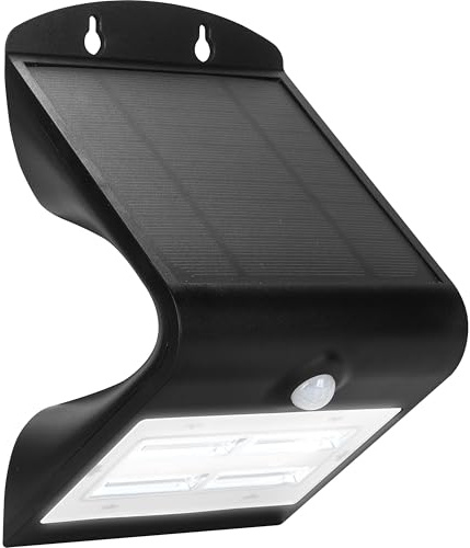 Luceco Solar Powered LED Outdoor Wall Light with PIR Motion Sensor, Security Light, Exterior Lighting, Curved Design, Adjustable, Guardian, Black, IP44, 3.2W,400lm, 4000K, LEXS40B40