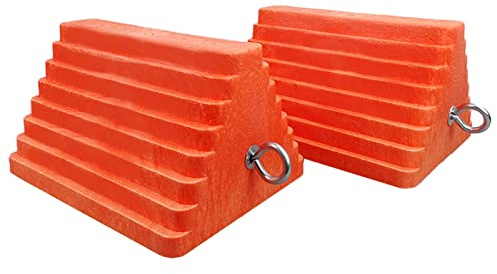 ROBLOCK 2 Pack Wheel Chocks Heavy Duty Orange with Eyebolt for Travel Trailer, 10 Length x 8 Width x 5.7 Height