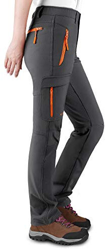 KUTOOK Walking Trousers Hiking Womens Ski Waterproof for Women Winter Cycling Mountain Bike Skiing Pants Cargo Fishing Thermal Fleece Clothing Softshell Multi Pockets Grey XL