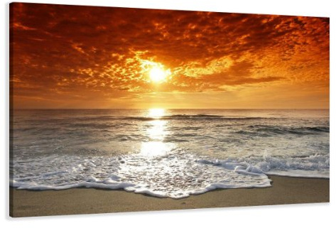 Visario Leinwandbild 120x80 cm 5038 Sonnenuntergang Meer Strand - Wandbild Ozean Wellen Abendrot auf Leinwand mit Holzrahmen - Natur Landschaft Bild fertig aufgespannt Wanddekoration Wohnzimmer