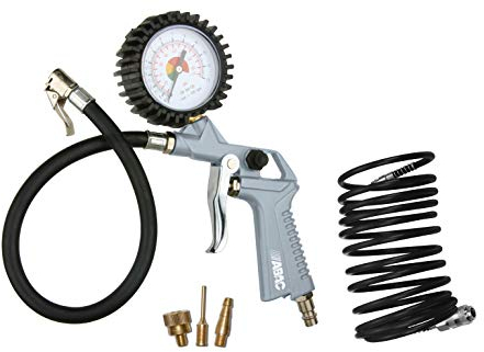 ABAC Kit Gonfiaggio per Compressore 5 Pezzi G-811TI, Inclusi Gonfiagomme con Manometro, Tubo a Spirale 5 m, 3 Punte di Gonfiaggio, Pressione Max 8 Bar