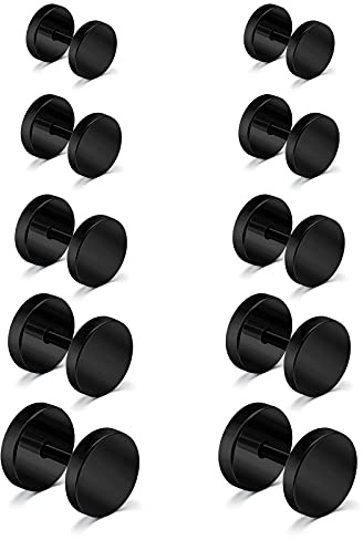 Funseedrr 5-4 Coppie Uomo Orecchini Finto Plugs Tunnels Acciaio Inossidabile Finti Dilatatore Rotondo Vite Orecchio Piercing Bottone