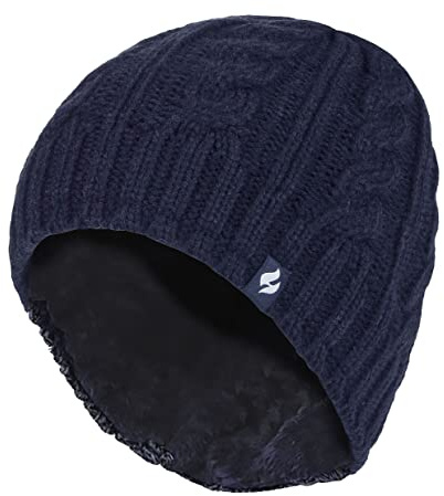HEAT HOLDERS - Damen Mütze mit Fleecefutter für Winter und Herbst | Strick Beanie mit Warm Fleece (Einheitsgröße, Marine)