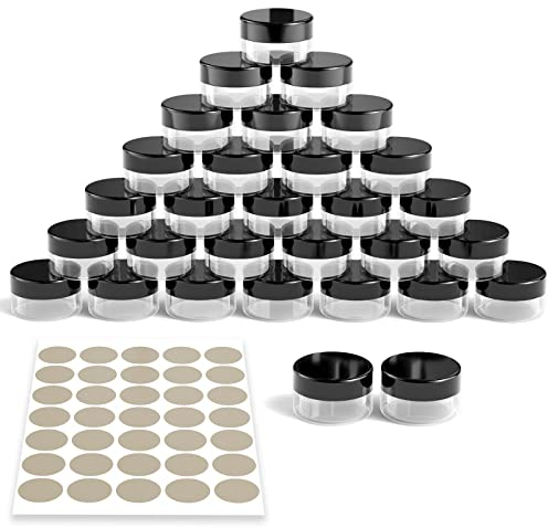 Newaner 30 Stück Döschen, Tiegel 10g10ml Cremedose Leerdose Transparent Tiegel mit Schraubverschluss, Döschen mit Aufklebern, Ideal für Make-up, Cremes, Lotionen, Minikerzen(Schwarz)