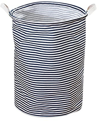 1 cesto portabiancheria pieghevole, portatile, impermeabile, a righe, colore: blu