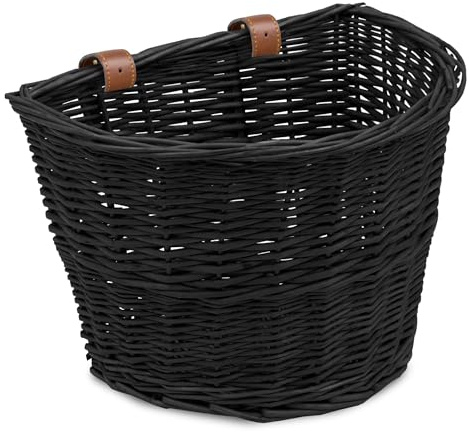 ProSource Wicker Bike Basket Front Cargo for Women and Men, Fits Most Bicycles, Beach Cruisers, Stationary Equipment, and Ebikes, Black