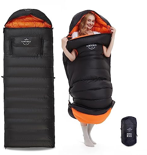 OMVMO 0-20 Grad F Daunenschlafsack für Erwachsene – 4-Jahreszeiten-Umschlag mit Armlöchern, tragbar für freie Bewegung, ultraleicht, kompakt für Rucksackreisen und Camping