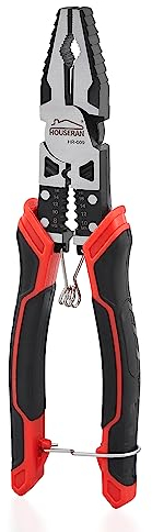 Linemans Pliers, HOUSERAN Combination Pliers with Wire Stripper and Crimper, 8.3 Inch Lineman Plier, Spring Loaded with Safety Lock, 5-in-1 Linesman Pliers for Cutting, Crimping, Stripping