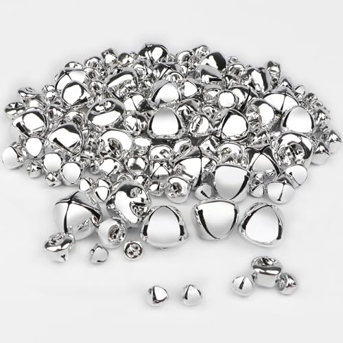 YiYa 200PCS Metall Kleine Glocken Glöckchen zum Basteln Silber Schellen Basteln DIY Glocken für Weihnachtsfest Dekoration Kranz Holiday Home Dekoration (1CM, 1.5CM, 2.5CM)