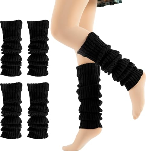 Sophisticate 2 Paar Damen Stulpen Frauen Mädchen Gestrickte Beinwärmer Stricken Legwarmers Schwarz Vintage Beinwärmer Beinstulpen Damen Warm und Bequem Beinwärmer für Alle Jahreszeiten