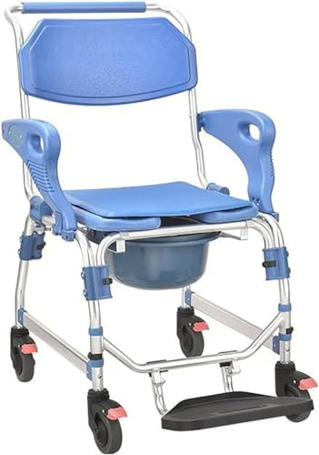 MISKYN Erwachsene WC-Stuhl Dusch Toilettenstuhl Für Senioren Mit Rollen Fahrbar Duschstuhl Mit Armlehne Rückenlehne Und Toiletteneimer Für Behinderte Rollstuhl Pflegestuhl Lager 150Kg