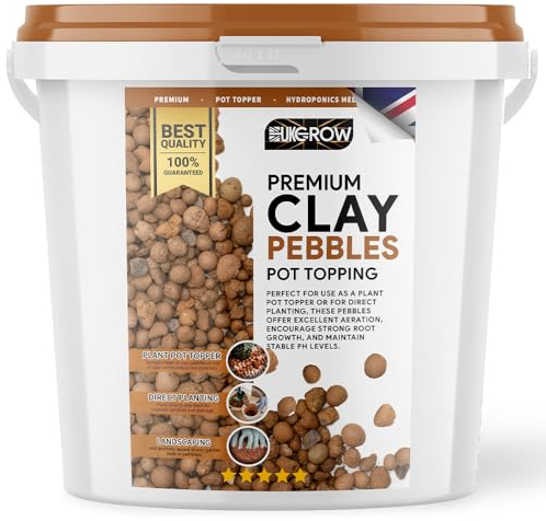 UK GROW Premium Clay Pebbles Expanded Orange Clay for Hydroponics, Plant Drainage & Top Dressing - Food Grade, Extra Strong Buckets - Multipe (20 Litre Bucket)