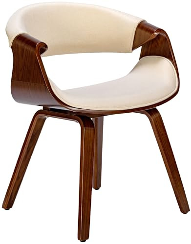 CLP Esszimmerstuhl Foley I Mit Armlehne Und Holzgestell I Küchenstuhl Und Wohnzimmerstuhl - Farbe walnuss/Creme Material Stoff