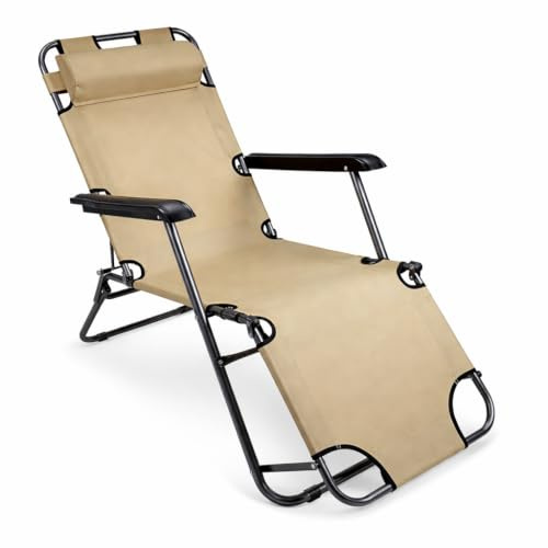 VCM Sonnenliege 60x153x27 cm Stahl Textilene klappbar Garten | Entspannung im Garten - Terrasse oder Pool - für Erwachsene - wetterfest, pflegeleicht, robust, langlebig