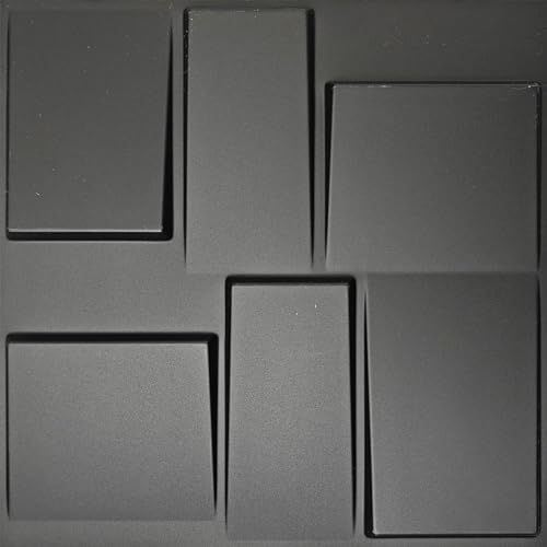 Lot de 12 panneaux muraux 3D en PVC, 30 mm x 30 mm, panneaux muraux 3D, panneaux muraux 3D en fausse pierre pour décoration murale d'accentuation, décoration murale 3D sophistiquée et élégante (noir)