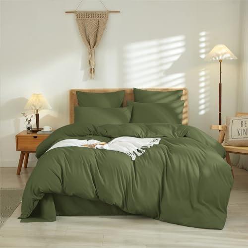 Juego de Funda Nordica Verde Oliva Cama 135/150 100% Microfibra Transpirable Suave Moderno Juego de Funda de Edredón 240x220 y Fundas Almohada (50x75cm)