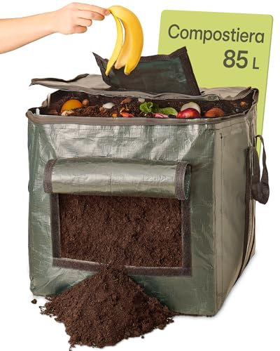 Praknu Piccola Compostiera da Giardino 85 L - Salvaspazio - Resistente alle Intemperie - Con Apertura per Ventilazione e Riempimento - Compostatore Rapido per Rifiuti da Cucina