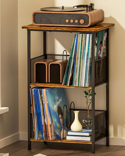 Honkazita Record Player Stand 3-Tier, Vinyl Record Storage up to 200 Albums, Record Player Table Vinyl Holder, Space-Saving Turntable Stand Side Tables for Bedroom & Living Room