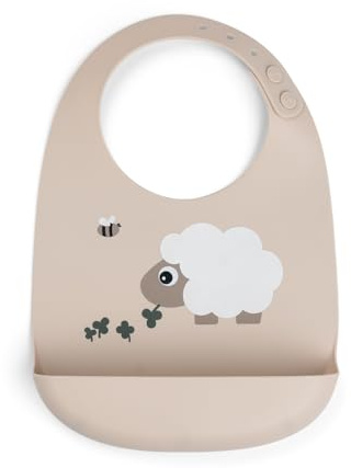 Done by Deer Babero de silicona – Ajustable con dos botones en el cuello – Babero con bolsa de recogida – Hecho de silicona de grado alimenticio, libre de BPA y otras sustancias nocivas, 27 x 19 x 4
