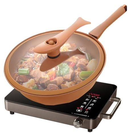 Wok de hierro antiadherente, sartén china con tapa, wok con tapa wok con cesta de vapor arcilla antiadherente, sartén con revestimiento antiadherente, wok de arcilla con cesta de vapor para