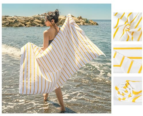 nice homeit Juego de 2 Toallas de Playa de algodón, 75 x 160 cm, Toalla de Playa de Doble Cara, Absorbente, Secado rápido, Ligera, antiarena, Fabricada en Italia