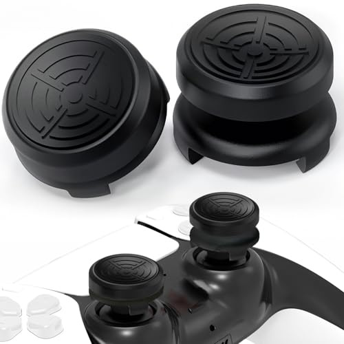 TEUVO Capuchons Joystick pour PS5 - Thumbsticks Grip pour PS4 Controller, Grip Manette pour PS5 Silicone Caps Accessoires Manette Controller à Aide avec Viser, Réduire Pouce Fatigue Noir Onyx 2 pièces