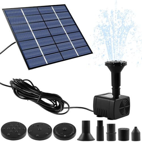 Solar Fountain Pump Kit with Separate Solar Panel,Floating Fountain with 3 M Long Cable & 5 Nozzles Solar Solar Powered Water Feature for Bird Bath, Fish Tank,Pond or Garden Decoration ﻿ ﻿ (Black)
