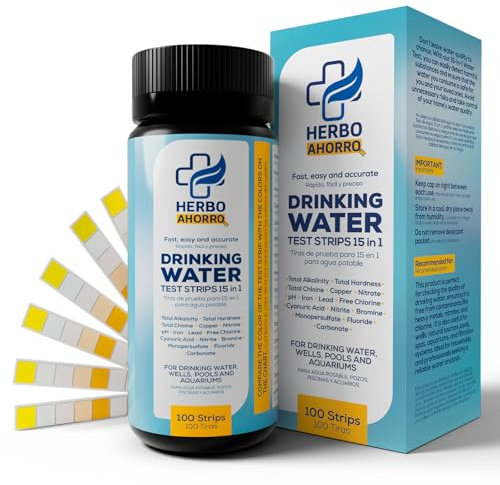 Tiras Reactivas 15 en 1 para Agua Potable – Análisis Rápido y Preciso de Calidad del Agua – Agua Bebible - Ideal para el Hogar, Pozos, Piscinas y Acuarios – 100 Unidades