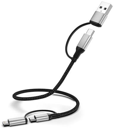 4-i-1-laddningskabel, 60 cm multi USB-kabel, 3 A, snabbladdningskabel, USB C/USB A till USB C, 2,4 A typ C/USB A till Lightning-kabel med dataöverföring för iPad iPhone Pro Max Samsung Huawei Xiaomi