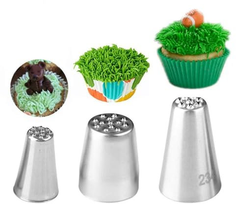 3 Stück Edelstahl Gras & Textur Spritztüllen Set (233#, 29#, 234#) - für Kuchen, Cupcake & Dessert Dekorieren