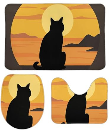 Juego De 3 Alfombrillas De Baño Gato Cálido Forma De U para Baño Decorar Moda Alfombras De Cama, para Bathroom, Cocina, Dormitorio