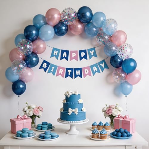 Ensemble de ballons roses et bleus, bannière « Happy Birthday », décorations d'anniversaire cousues, décorations de fête pour révélation du sexe, anniversaire, fête prénatale, mariage, fête