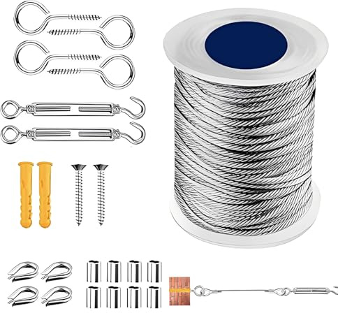 Tendeur fil à linge extérieur 35m câble acier inoxydable 2mm transparent kit complet 21 pièces pour jardin clôture plantes grimpantes usage domestique professionnel