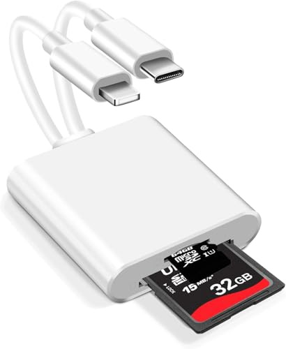 Lizoak SD Card Reader for iPhone iPad, USB-C & Ligh-ning to Micro SD/SD Adapter, Type C OTG Adapter, SD Card Reader for iPhone 17/16/14/iPad/Mac/Camera, Plug & Play