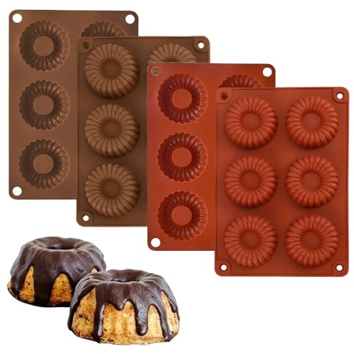KEORHEZ 4pcs Mini Moule à Kouglof en Silicone, Moules à Gâteaux Réutilisables, 6 Trous de Conception, Réutilisable Non Adhésif, Adapté pour Biscuits, Gelée, Bagels, Muffins (129 * 187mm)