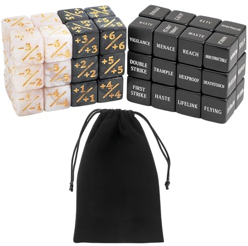 MTG Dice, 48pcs Counter Dice Set with Drawstring Bag for MTG Card Games, Tabletop Role Playing Games, Perfect for Tournaments, Party Games, Includes Pearl White, Black Dice and Storage Bag