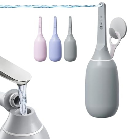 ZEY LUXE Bidet de voyage portable - Bidet manuel portable pour soins post-partum, hygiène personnelle et de voyage, bouteille souple à presser avec crochet mural, sac de transport (gris, 400 ml)