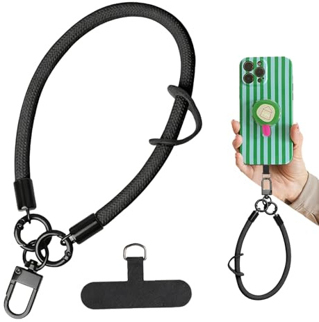 Correa de mano genérica para smartphone – Pulsera antipérdida para smartphone con anillo de fijación, correa para carcasa de teléfono – para mujeres, hombres, adultos, adolescentes, familia,, Negro