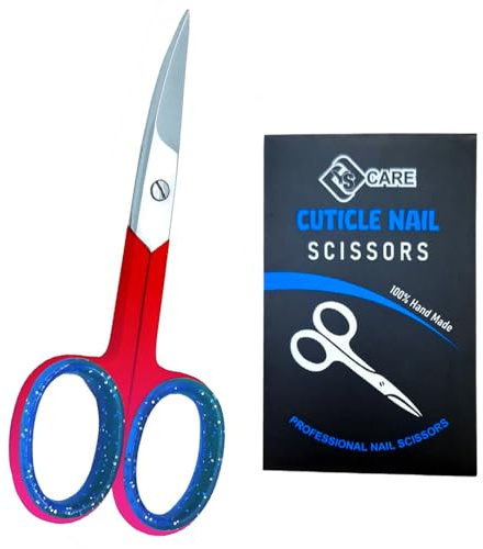YSCARE Ciseaux de manucure haut de gamme YSCARE, multi-usages, en acier inoxydable, pour cuticules, pédicure, beauté, soins des ongles, sourcils, peau sèche, lame incurvée de 8,9 cm (rouge) (Red)