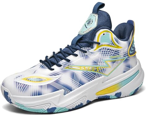 Voguerra Herrmode Basketskor Andningsbara Halkfria Slitstarka Lättviktiga Med Fålvsstöd Inomhus Utomhus Sneakers Sportstövlar(Blue,43 EU)