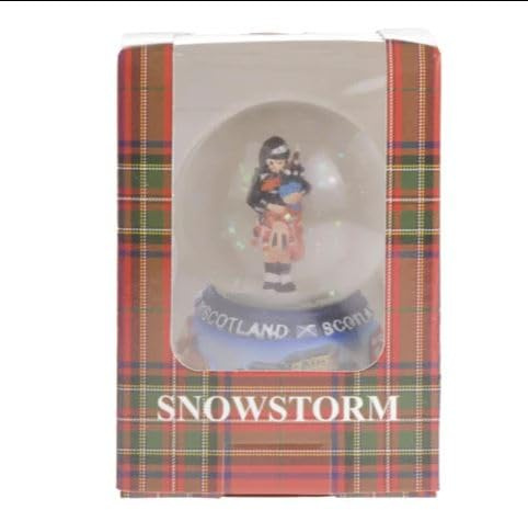 Snowstorm Scottish Highland Piper Snow Globe, Decorative Glass Dome with Tartan Base, Traditional Scotland Souvenir Gift